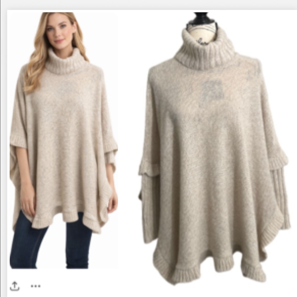 RD Style Cream Cozy Cottagecore‎ Tunic Poncho Ruffle Sweater